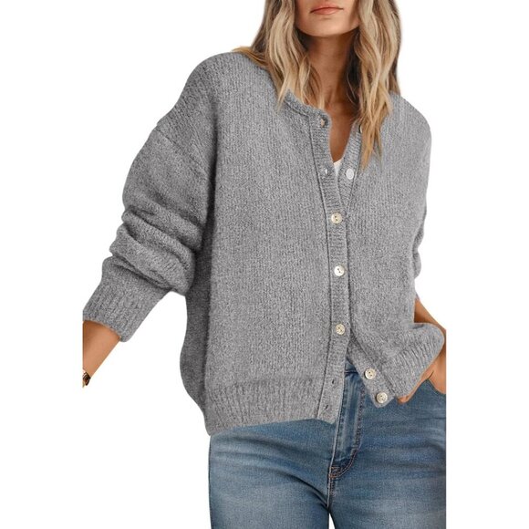 Sweaters - Long Sleeve Crewneck Sweater Womens Button Down Fall Open Front Chunky Cardigan